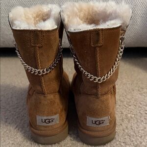UGG Tan Suede Boots with Gold Chain Accent